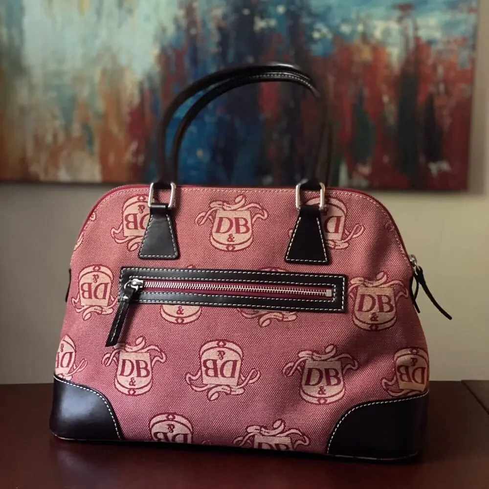 Vintage Dooney & Bourke Logo Canvas Red Domed Satchel Purse and Wristlet Set